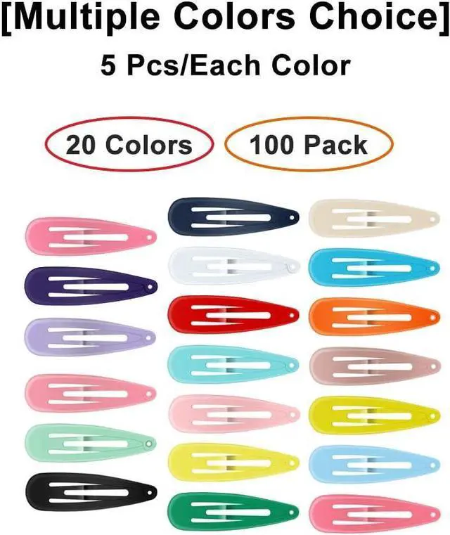 Alt view image 3 of 6 - Hair Clips, ECADY (100-Pack 20 Colors) Non-Slip Snap Barrettes for Girls, Women, Kids - 2 Inch
