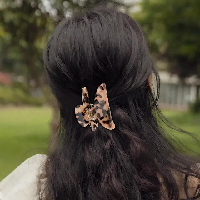 Alt view image 7 of 7 - 2Pcs Hair Claw Clips, Medium Tortoise Jaw Clips for Woman | Strong Hold & Nonslip 3.7 Inch Durable Celluloid Leopard Print Jaw Claw For Thick Thin Fine Medium Updo Half Up Hair