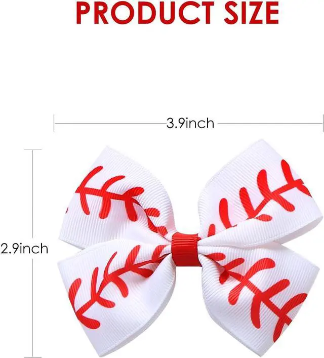 Alt view image 2 of 7 - JiaDuo 4PC Baseball Hair Bow Clips Girls Women 4Inch Cheer Hair Accessories | Classic Red Stitching Baseball Pattern, Premium Grosgrain Ribbon, Baseball Season, Cheering Team