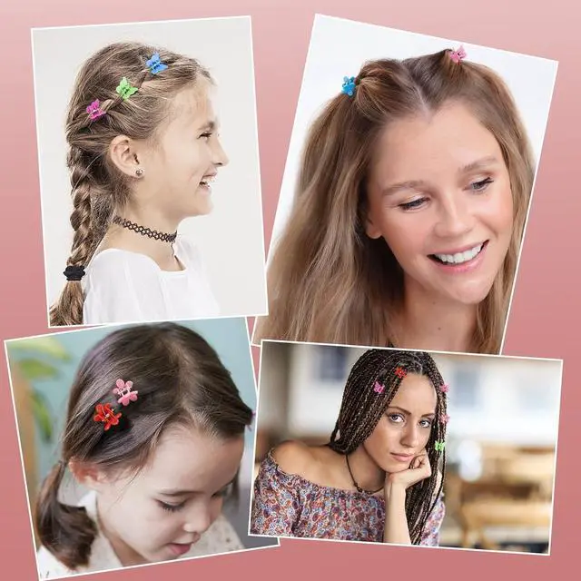 Alt view image 3 of 7 - YISSION 200 Pcs Mini Hair Clips Flower Hair Clip Butterfly Hair Clips Small Claw Clips for Hair 90s Hair Accessories for Girls Women School Party Gifts Assorted Color