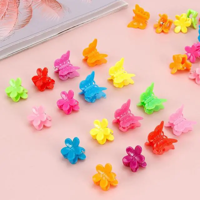 Alt view image 6 of 7 - YISSION 200 Pcs Mini Hair Clips Flower Hair Clip Butterfly Hair Clips Small Claw Clips for Hair 90s Hair Accessories for Girls Women School Party Gifts Assorted Color