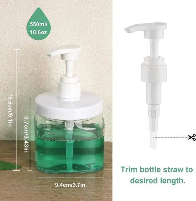 Alt view image 2 of 6 - Pump Bottle Dispenser 2 Pack 550ml/18.6oz Lotion Dispenser, Clear | Wide Mouth, Plastic Refillable, Empty Bathroom Shower Containers, For Hand Wash Shampoo Conditioner