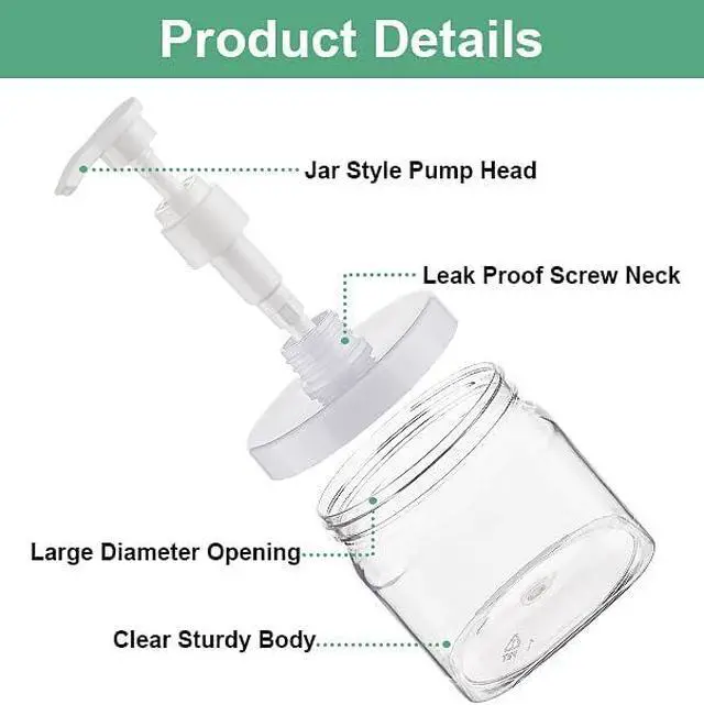 Alt view image 3 of 6 - Pump Bottle Dispenser 2 Pack 550ml/18.6oz Lotion Dispenser, Clear | Wide Mouth, Plastic Refillable, Empty Bathroom Shower Containers, For Hand Wash Shampoo Conditioner