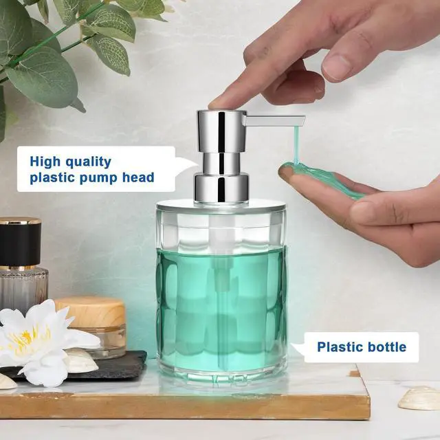 Alt view image 2 of 6 - Soap Dispenser Bathroom, Plastic Liquid 13.5oz Kitchen Reusable Soap Dispenser with Pump, Modern Refillable Liquid Soap