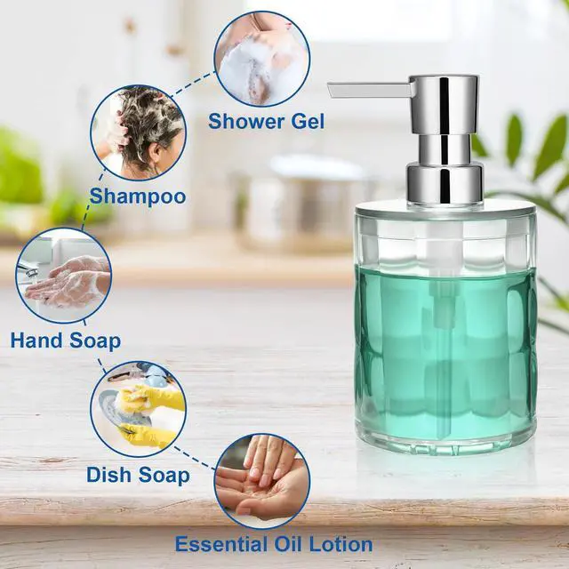 Alt view image 4 of 6 - Soap Dispenser Bathroom, Plastic Liquid 13.5oz Kitchen Reusable Soap Dispenser with Pump, Modern Refillable Liquid Soap