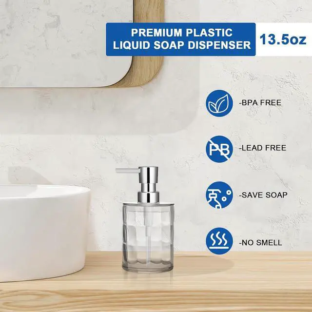 Alt view image 5 of 6 - Soap Dispenser Bathroom, Plastic Liquid 13.5oz Kitchen Reusable Soap Dispenser with Pump, Modern Refillable Liquid Soap