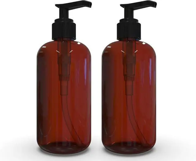 Main image of BRIGHTFROM Plastic Bottles with Pump Dispenser, 8 OZ Empty, BPA Free Refillable Containers for Body Wash, Moisturizer, Face Cream, Liquid Soap - Amber/Black - 2 Pack