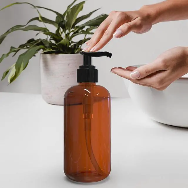 Alt view image 4 of 6 - BRIGHTFROM Plastic Bottles with Pump Dispenser, 8 OZ Empty, BPA Free Refillable Containers for Body Wash, Moisturizer, Face Cream, Liquid Soap - Amber/Black - 2 Pack