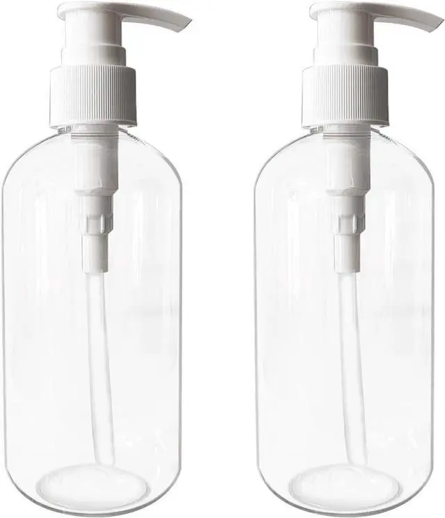 Main image of 2 Pack Empty Plastic Bottles with Pump Dispenser, 8 oz, Clear/White, Refillable Containers for Body Wash, Moisturizer, Face Cream, Liquid Soap