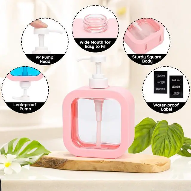Alt view image 2 of 6 - Segbeauty 16.9oz Empty Kitchen Hand Soap Dispenser, Refillable Liquid Soap Dispenser for Bathroom, 500ml Pink Plastic Pump Bottle, Dish Soap Dispensers for Kitchen Sink with Pump and Labels