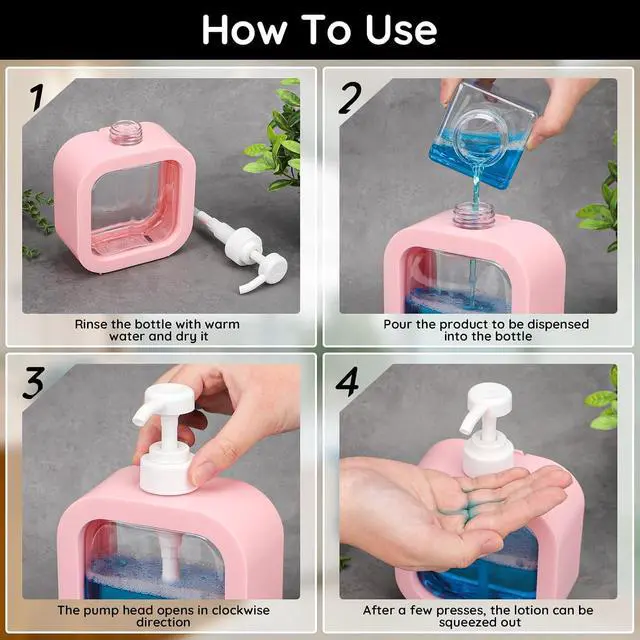 Alt view image 3 of 6 - Segbeauty 16.9oz Empty Kitchen Hand Soap Dispenser, Refillable Liquid Soap Dispenser for Bathroom, 500ml Pink Plastic Pump Bottle, Dish Soap Dispensers for Kitchen Sink with Pump and Labels