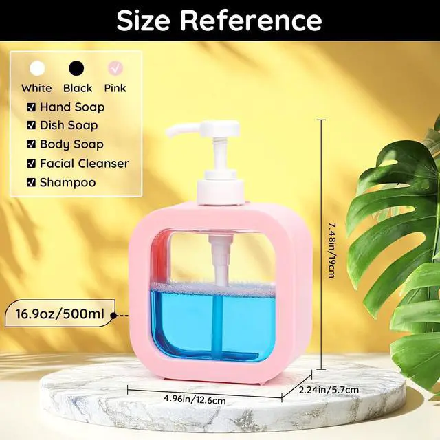 Alt view image 4 of 6 - Segbeauty 16.9oz Empty Kitchen Hand Soap Dispenser, Refillable Liquid Soap Dispenser for Bathroom, 500ml Pink Plastic Pump Bottle, Dish Soap Dispensers for Kitchen Sink with Pump and Labels
