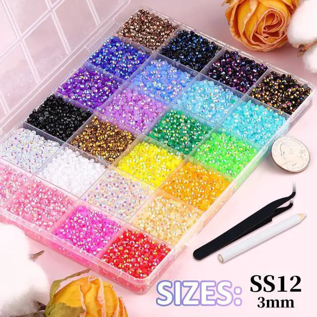 Alt view image 2 of 6 - 32000Pcs Resin Rhinestones for Crafting with Tweezers, Mixed-Color 3mm Non Hotfix Flatback Gems, Bedazzling Crystal for DIY Crafts Clothing Tumblers Mugs Shoes Fabric Decor Nail Art Makeup