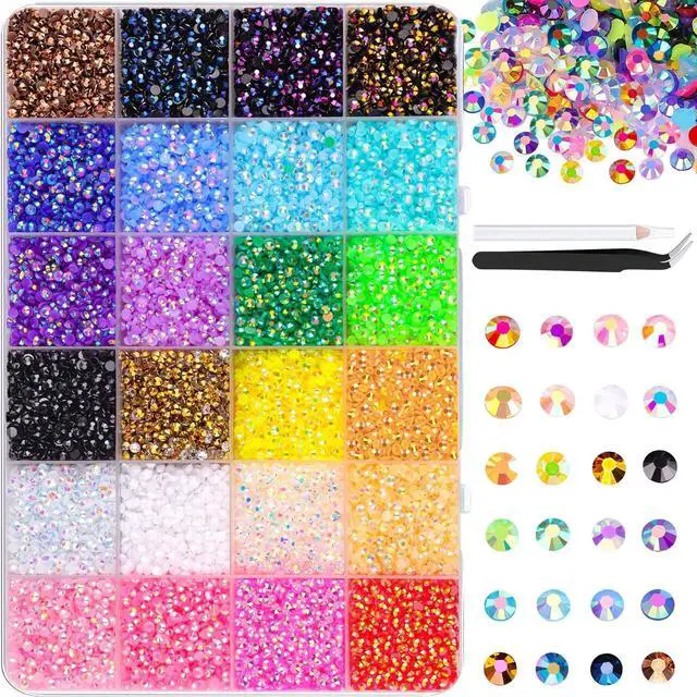 Main image of 32000Pcs Resin Rhinestones for Crafting with Tweezers, Mixed-Color 3mm Non Hotfix Flatback Gems, Bedazzling Crystal for DIY Crafts Clothing Tumblers Mugs Shoes Fabric Decor Nail Art Makeup