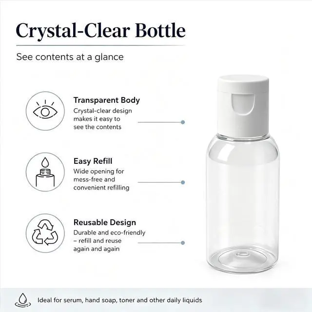 Alt view image 3 of 6 - TrendBox 12 Pack Plastic Empty Bottles with Flip Cap for Shampoo, Lotions, Liquid Body Soap, Cream (1 oz / 30 ml)