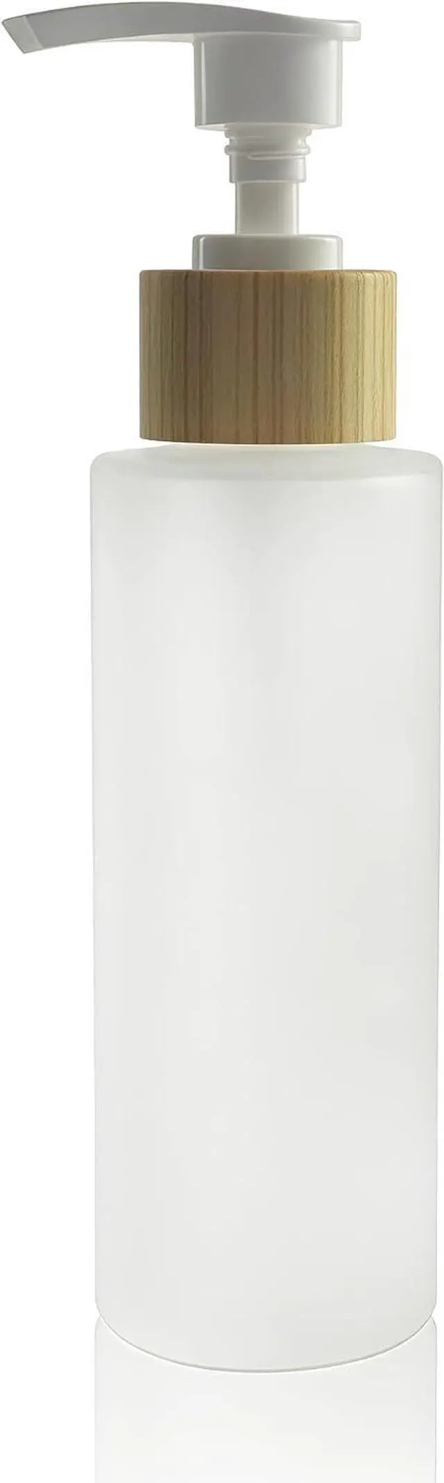 Main image of 150ML/5OZ Empty Refillable Transparent Frosted Glass Lotion Pump Bottle with Bamboo Pump Soap Dispensers Toiletries Storage Containers for Shampoo Essential Oils Shower Gel