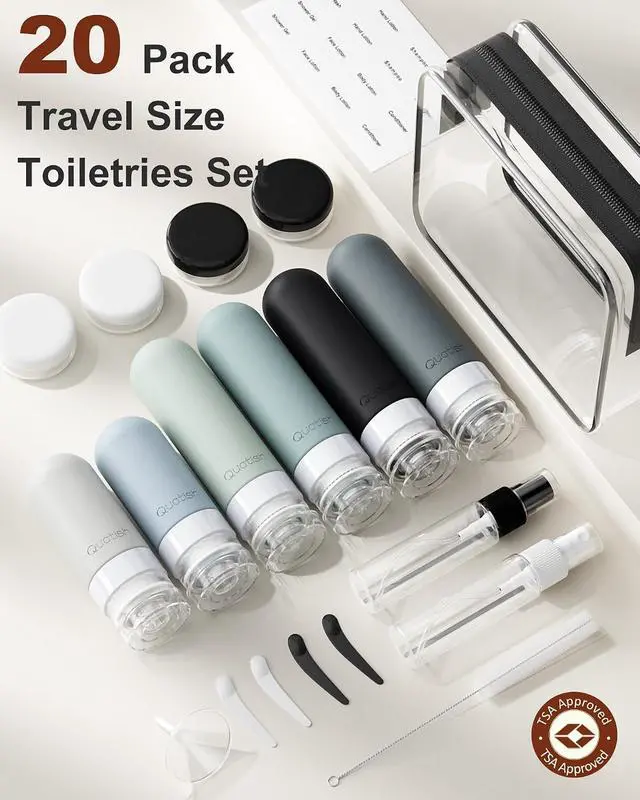 Alt view image 2 of 7 - 20 Pack Travel Bottles for Toiletries, Original Patented, TSA Approved Travel Size Containers, Leak Proof Silicone Shampoo and Conditioner Bottles Women & Men, Airplane Cruise Essentials, Black