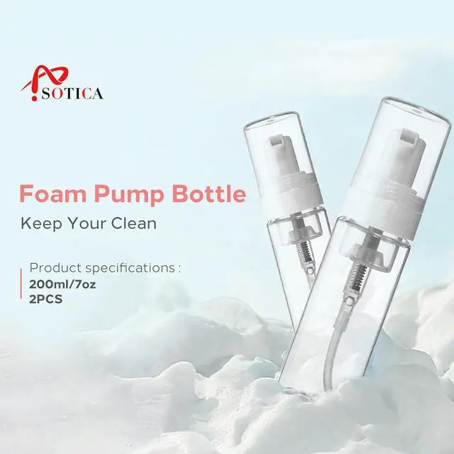 Alt view image 5 of 5 - Foam Pump Bottle 7OZ 2PCS Transparent Empty Foam Dispenser | Plastic Foaming Soap Dispenser for Travel & Home Foaming Spray Bottle for Hand Soap, Shampoo, Lotion & Kitchen Use