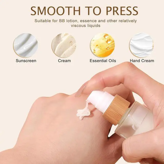 Alt view image 6 of 7 - 150ML/5OZ Empty Refillable Transparent Frosted Glass Lotion Pump Bottle with Bamboo Pump Soap Dispensers Toiletries Storage Containers for Shampoo Essential Oils Shower Gel