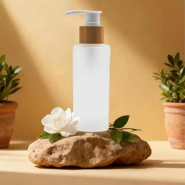 Alt view image 7 of 7 - 150ML/5OZ Empty Refillable Transparent Frosted Glass Lotion Pump Bottle with Bamboo Pump Soap Dispensers Toiletries Storage Containers for Shampoo Essential Oils Shower Gel