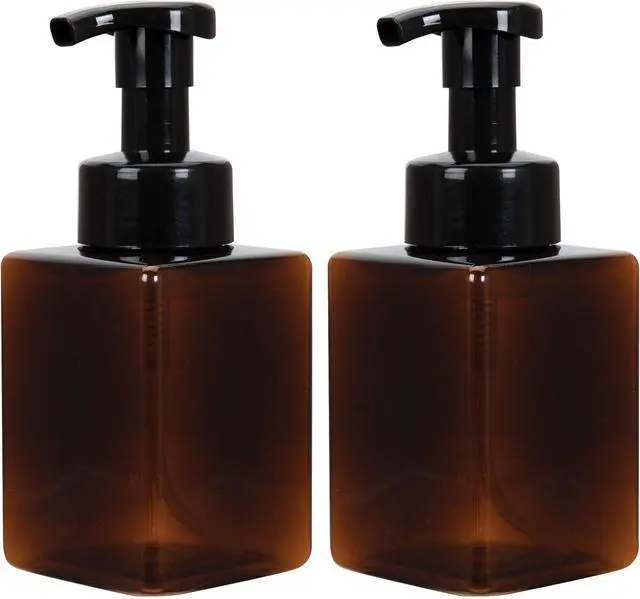 Main image of Ginger Lily Farms Foaming Soap Dispenser, Refillable Plastic Pump Bottles for Liquid Hand Soap, 12 oz. Amber Bottle with Black Pump, 2-Pack