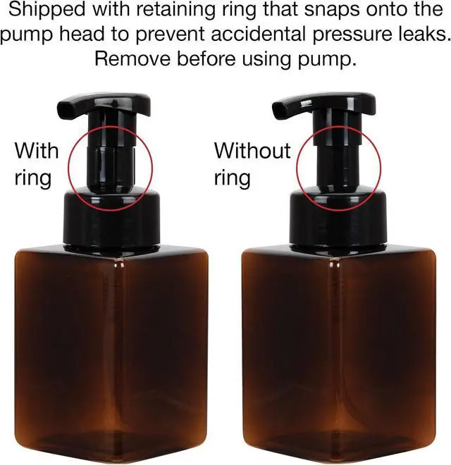 Alt view image 3 of 6 - Ginger Lily Farms Foaming Soap Dispenser, Refillable Plastic Pump Bottles for Liquid Hand Soap, 12 oz. Amber Bottle with Black Pump, 2-Pack