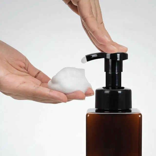 Alt view image 4 of 6 - Ginger Lily Farms Foaming Soap Dispenser, Refillable Plastic Pump Bottles for Liquid Hand Soap, 12 oz. Amber Bottle with Black Pump, 2-Pack