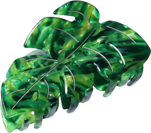 Main image of Hair Claw Clip Green Leaf Shape 3.5 Inch Hair Grip Clip French Design Women Girls Spring Hair Accessories Strong Hold for Thick Thin Hair
