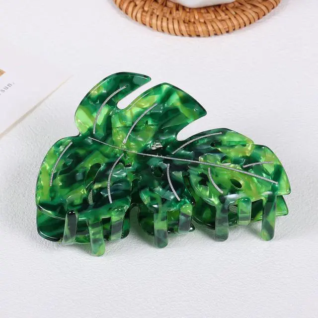 Alt view image 6 of 6 - Hair Claw Clip Green Leaf Shape 3.5 Inch Hair Grip Clip French Design Women Girls Spring Hair Accessories Strong Hold for Thick Thin Hair