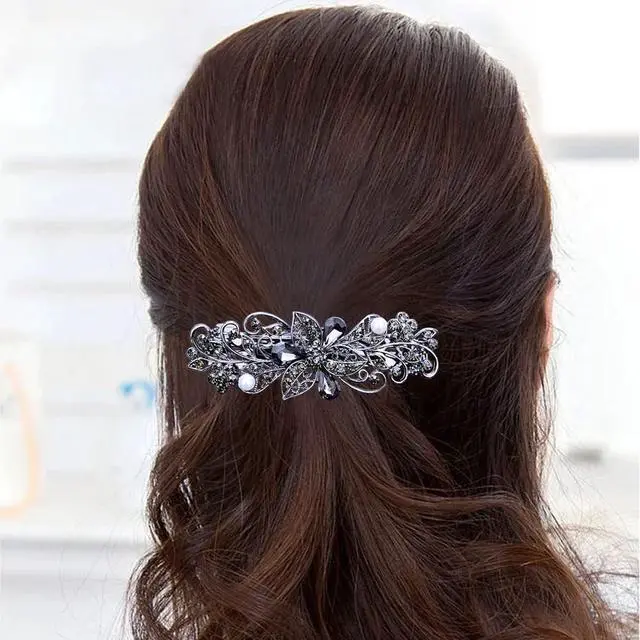 Alt view image 3 of 7 - 4 PCS Hair Barrettes for Women Ladies, Flower Crystal Rhinestones Barrette Pearl Spring Hair Clip Accessories Women Fashion Ponytail Holders Barrette for Daily Wear Mothers Day present