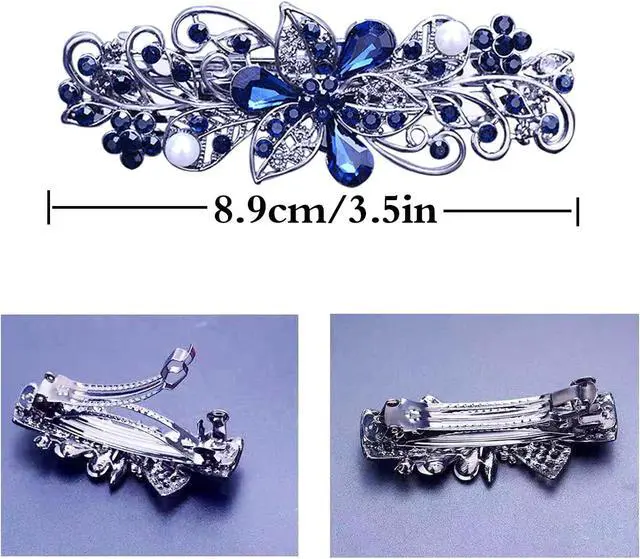 Alt view image 2 of 7 - 4 PCS Hair Barrettes for Women Ladies, Flower Crystal Rhinestones Barrette Pearl Spring Hair Clip Accessories Women Fashion Ponytail Holders Barrette for Daily Wear Mothers Day present