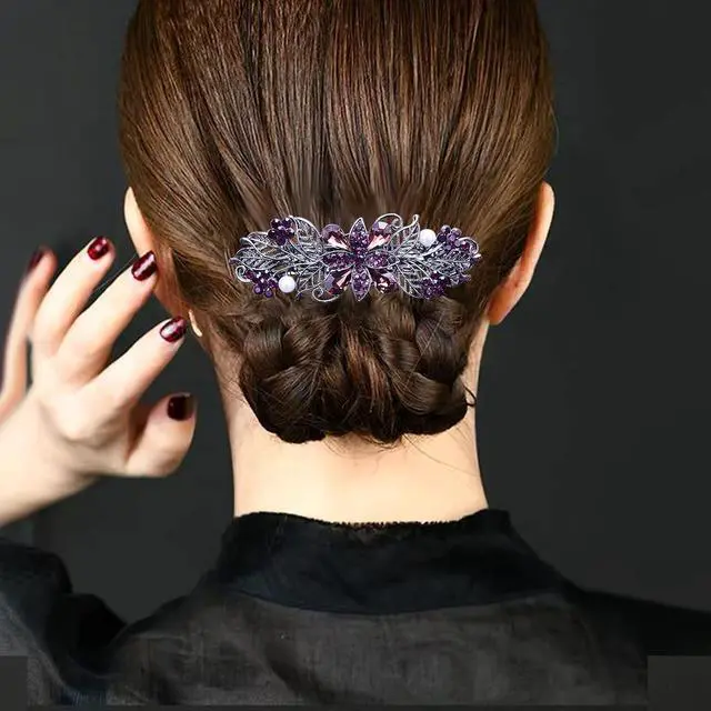 Alt view image 5 of 7 - 4 PCS Hair Barrettes for Women Ladies, Flower Crystal Rhinestones Barrette Pearl Spring Hair Clip Accessories Women Fashion Ponytail Holders Barrette for Daily Wear Mothers Day present