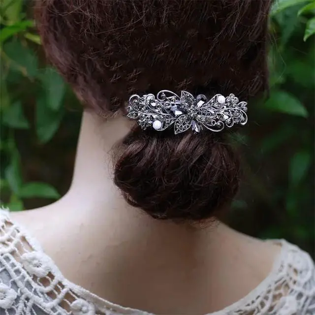 Alt view image 4 of 7 - 4 PCS Hair Barrettes for Women Ladies, Flower Crystal Rhinestones Barrette Pearl Spring Hair Clip Accessories Women Fashion Ponytail Holders Barrette for Daily Wear Mothers Day present