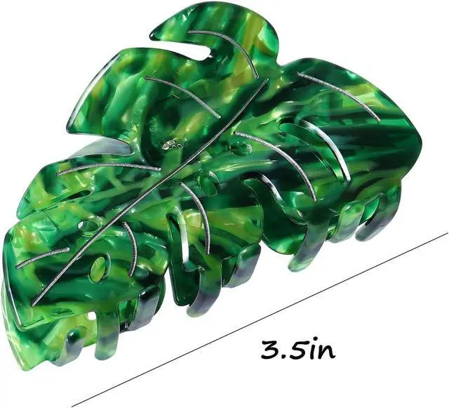 Alt view image 5 of 6 - Hair Claw Clip Green Leaf Shape 3.5 Inch Hair Grip Clip French Design Women Girls Spring Hair Accessories Strong Hold for Thick Thin Hair