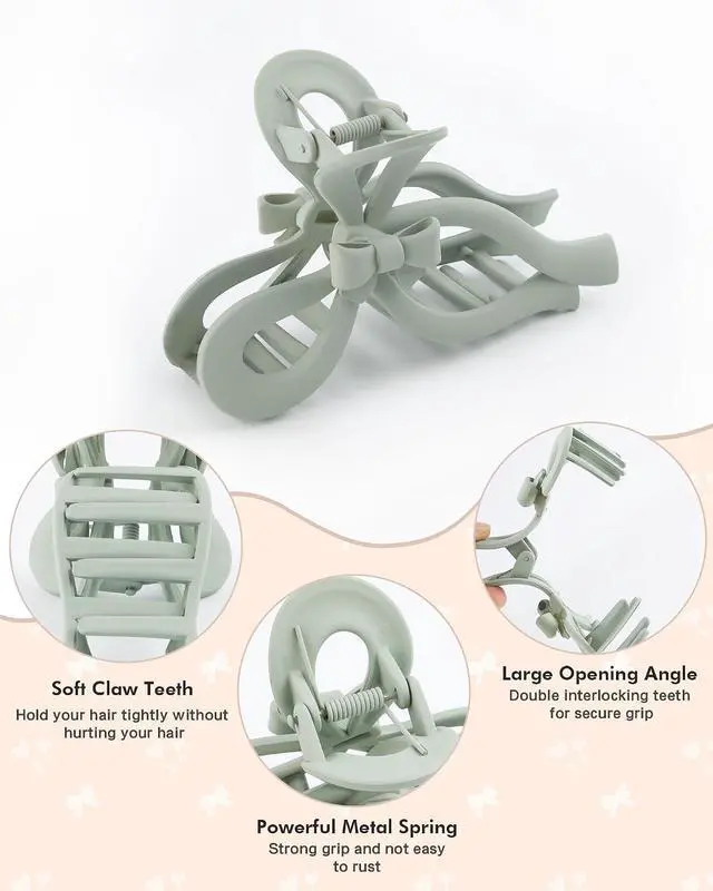 Alt view image 3 of 7 - AWAYTR 4Pcs Extra Large Bow Claw Clips for Thick Hair, 5.1" Hair Claw Clips | Extra Large Bow Claw Clips for Thick Hair, Sturdy Polycarbonate, Smooth Teeth, Secure Hold for Daily Wear