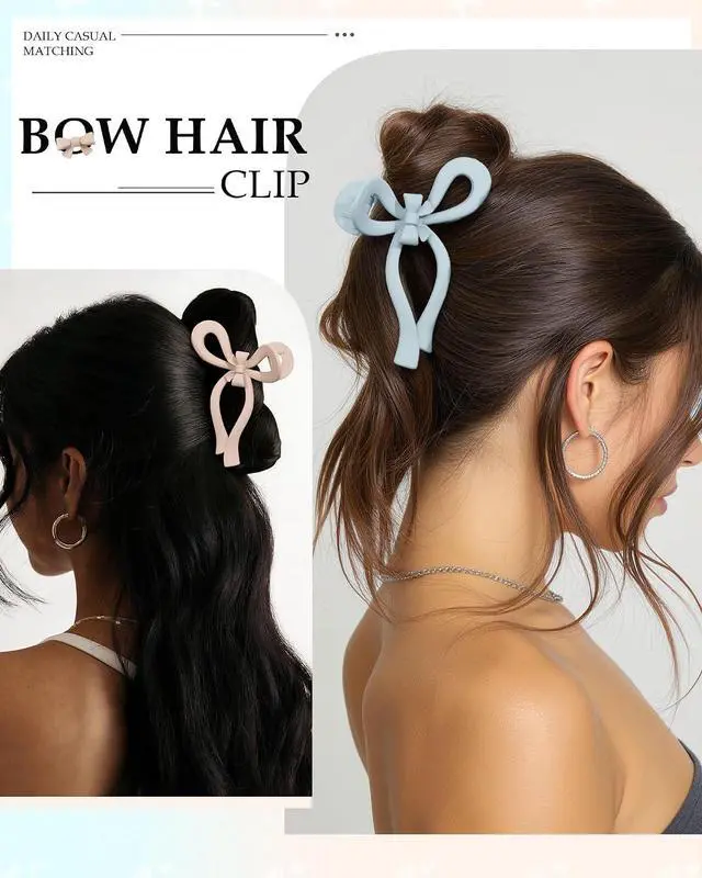 Alt view image 5 of 7 - AWAYTR 4Pcs Extra Large Bow Claw Clips for Thick Hair, 5.1" Hair Claw Clips | Extra Large Bow Claw Clips for Thick Hair, Sturdy Polycarbonate, Smooth Teeth, Secure Hold for Daily Wear