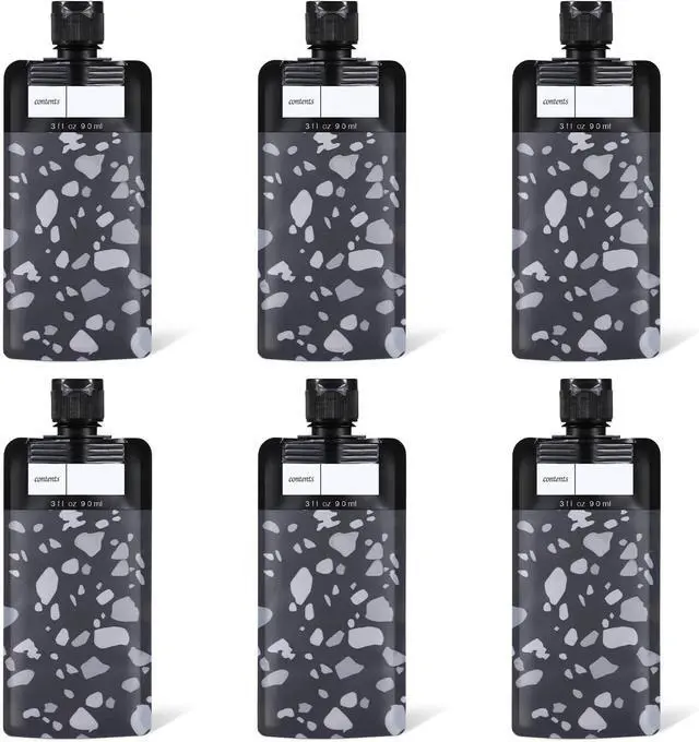 Main image of ASEVAT 3 oz 6pack Leak Proof Empty Squeeze Pouches Refillable Travel Size Containers Liquid Pouch Cosmetic Container TSA Approved Bag
