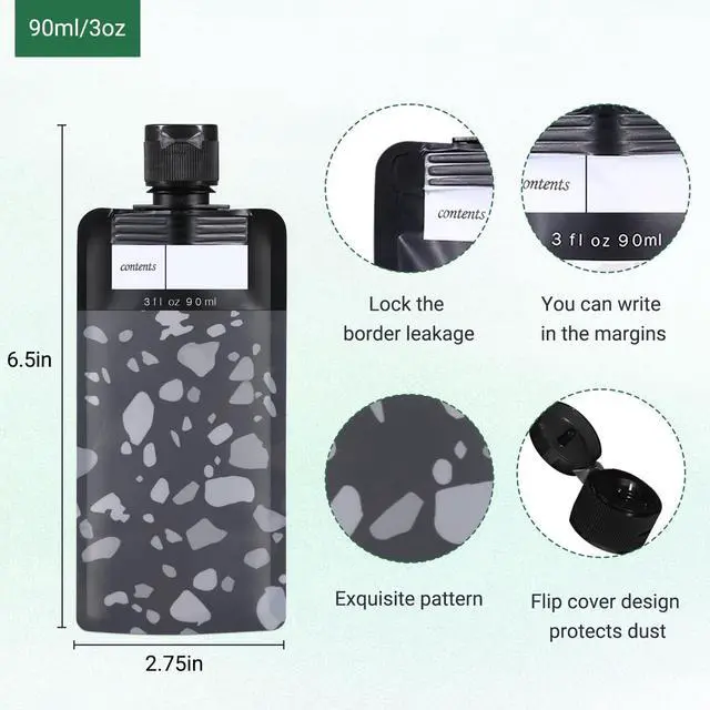 Alt view image 2 of 7 - ASEVAT 3 oz 6pack Leak Proof Empty Squeeze Pouches Refillable Travel Size Containers Liquid Pouch Cosmetic Container TSA Approved Bag