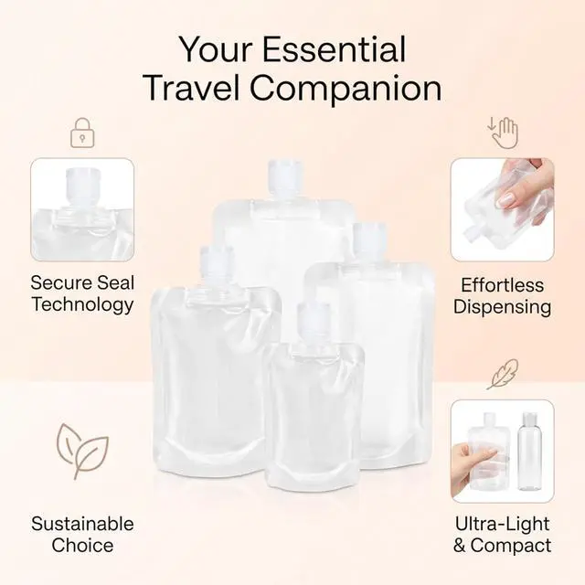 Alt view image 2 of 7 - RAINFLOW 17 Pack Travel Pouches for Toiletries - TSA Compliant Leak Proof | Refillable Liquid Pouches, Flat Travel Bottles for Shampoo Lotion Soap, Carry On Travel Containers 30ml 50ml 100ml