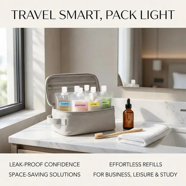 Alt view image 4 of 7 - RAINFLOW 17 Pack Travel Pouches for Toiletries - TSA Compliant Leak Proof | Refillable Liquid Pouches, Flat Travel Bottles for Shampoo Lotion Soap, Carry On Travel Containers 30ml 50ml 100ml