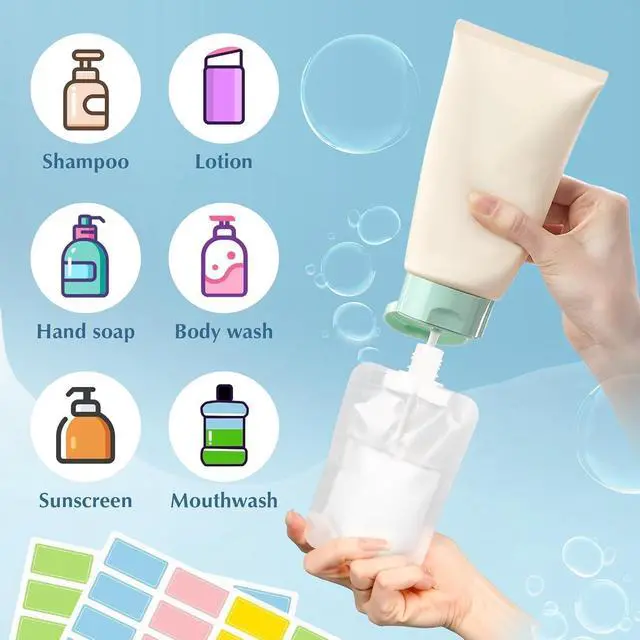 Alt view image 5 of 7 - RAINFLOW 17 Pack Travel Pouches for Toiletries - TSA Compliant Leak Proof | Refillable Liquid Pouches, Flat Travel Bottles for Shampoo Lotion Soap, Carry On Travel Containers 30ml 50ml 100ml