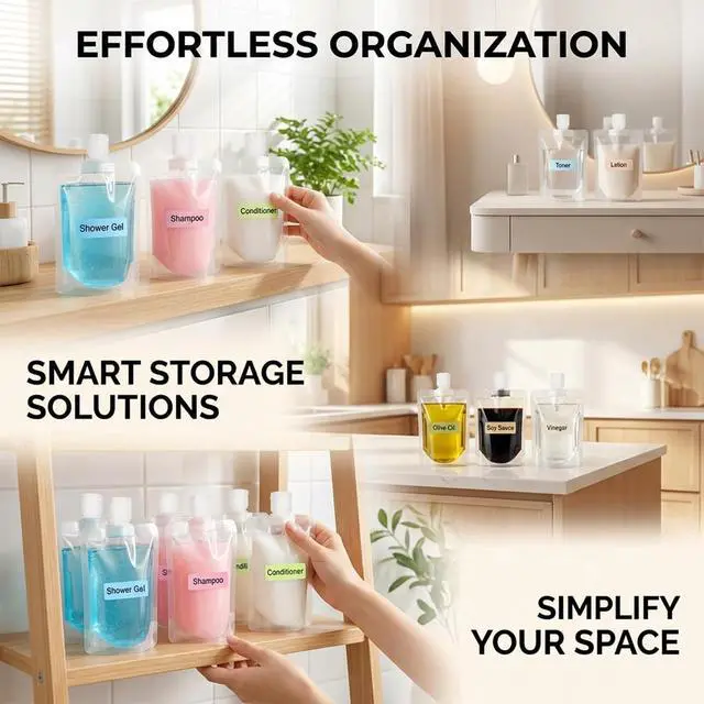 Alt view image 6 of 7 - RAINFLOW 17 Pack Travel Pouches for Toiletries - TSA Compliant Leak Proof | Refillable Liquid Pouches, Flat Travel Bottles for Shampoo Lotion Soap, Carry On Travel Containers 30ml 50ml 100ml