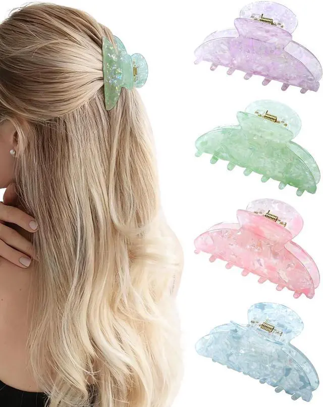 Main image of ACECHA 4 pack Cute Medium Claw Clips for Thin Fine Hair, Non-Slip | 3.1" acrylic claw clip bulk, sparkly colorful summer spring fall hair accessories, ideal for daily party, blue green purple