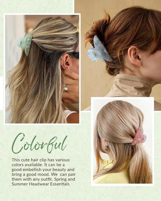 Alt view image 3 of 7 - ACECHA 4 pack Cute Medium Claw Clips for Thin Fine Hair, Non-Slip | 3.1" acrylic claw clip bulk, sparkly colorful summer spring fall hair accessories, ideal for daily party, blue green purple