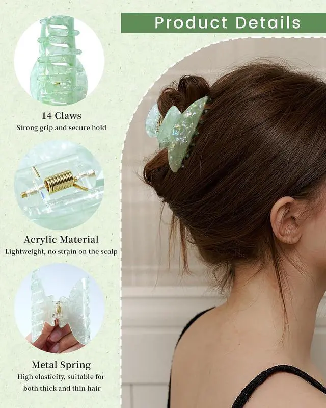 Alt view image 5 of 7 - ACECHA 4 pack Cute Medium Claw Clips for Thin Fine Hair, Non-Slip | 3.1" acrylic claw clip bulk, sparkly colorful summer spring fall hair accessories, ideal for daily party, blue green purple