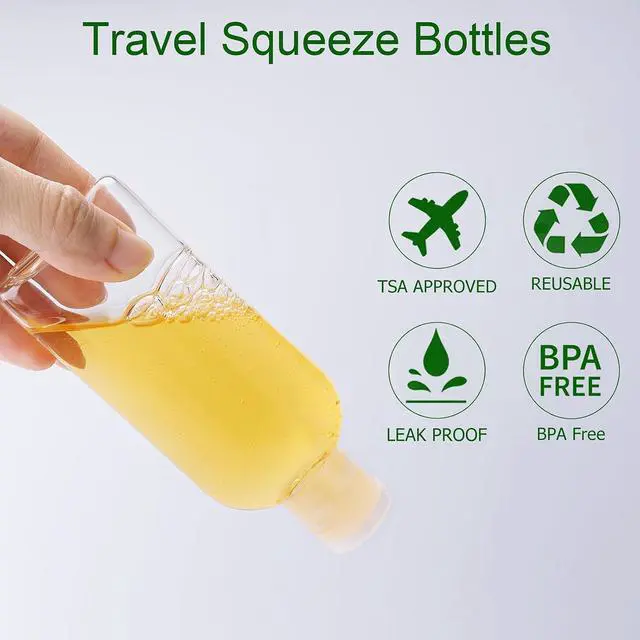 Alt view image 2 of 6 - Travel Bottles for Toiletries 5-Pack Squeeze Bottle with Flip Caps | Refillable Leak Proof TSA Approved 3.4oz/100ml Small Bottles for Shampoo, Conditioner, Lotion and Cosmetics