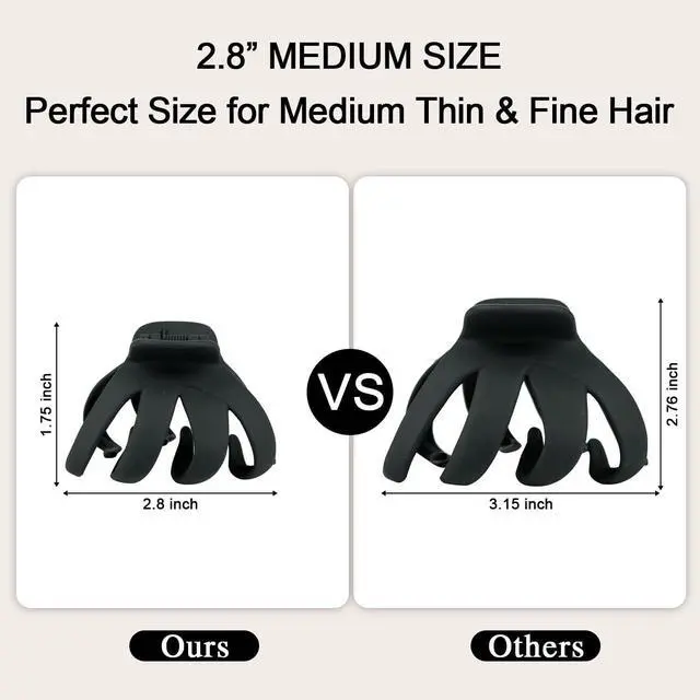 Alt view image 3 of 7 - 2.8 Inch Medium Octopus Hair Clips for Women, Matte Claw Clips for Thin Hair, Strong Hold Non-slip Spider Octopus Clip for Fine Hair Jaw Clips