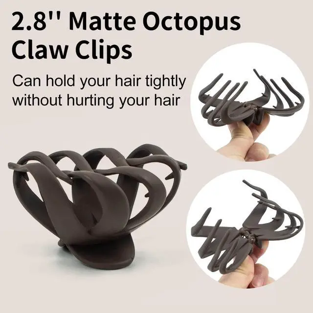 Alt view image 4 of 7 - 2.8 Inch Medium Octopus Hair Clips for Women, Matte Claw Clips for Thin Hair, Strong Hold Non-slip Spider Octopus Clip for Fine Hair Jaw Clips