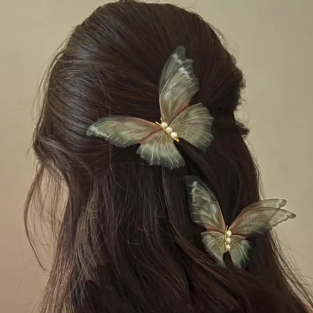 Main image of Jumwrit 2pcs Butterfly Hair Clips Boho Big Pearl Green 3D Moving Wings Butterfly Hair Barrette Hair Clips Strong Hold Fairy Hairpin Accessories for Women Girls