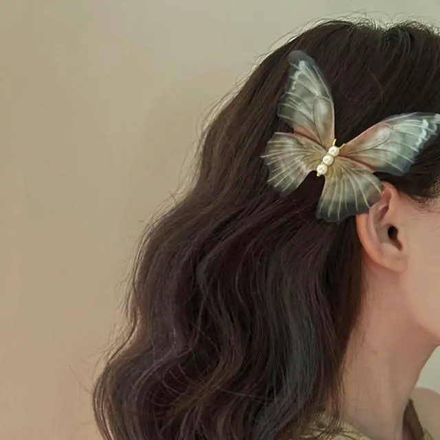 Alt view image 2 of 7 - Jumwrit 2pcs Butterfly Hair Clips Boho Big Pearl Green 3D Moving Wings Butterfly Hair Barrette Hair Clips Strong Hold Fairy Hairpin Accessories for Women Girls